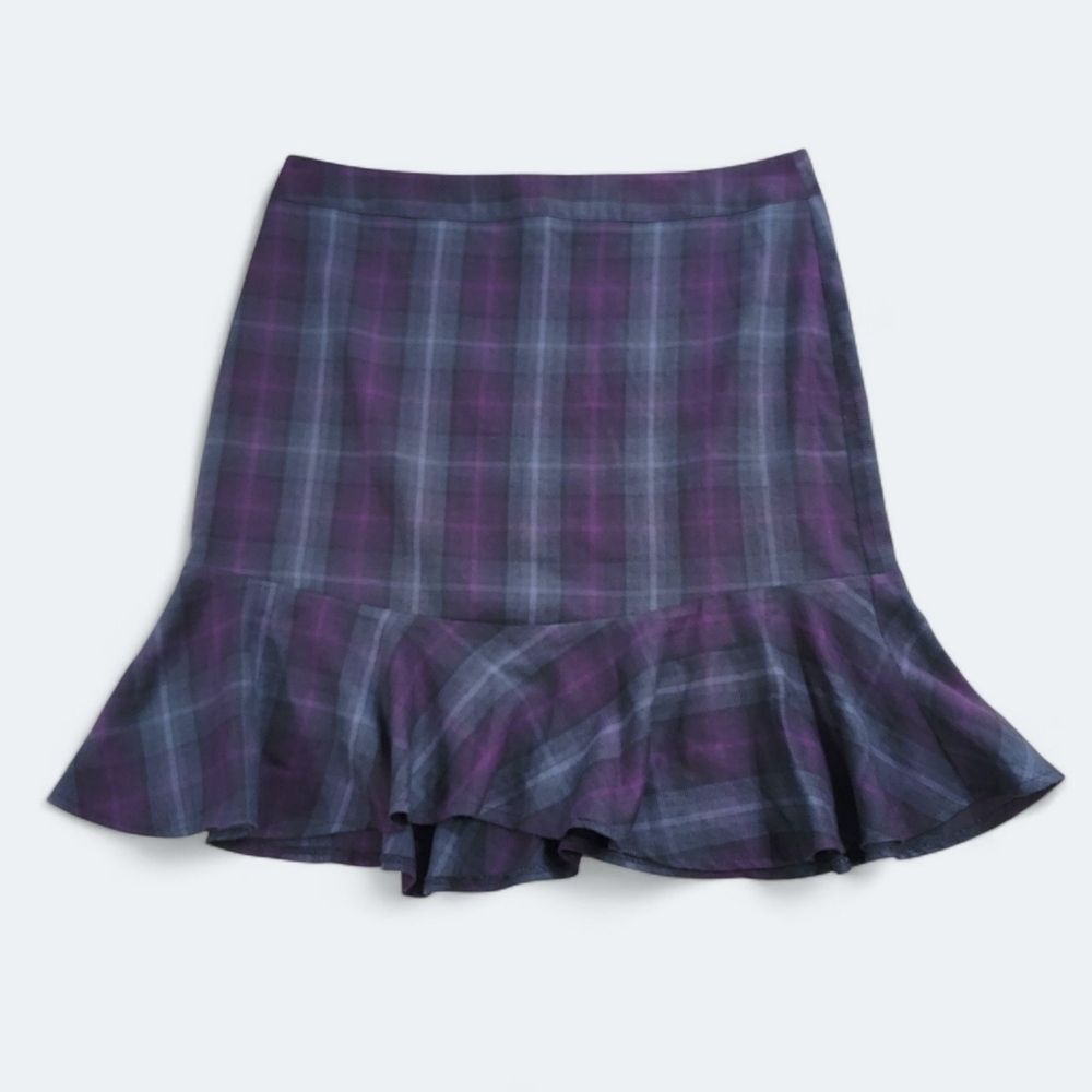 Ashley Stewart Purple Plaid skirt Ruffles peplum at Bottom Hem Size 18W